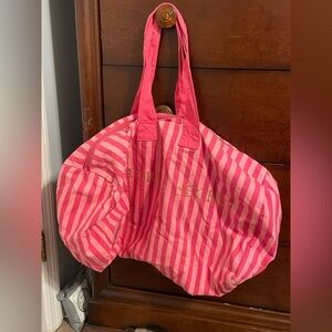 Victoria’s Secret pink striped overnight gym duffle bag large zip tote